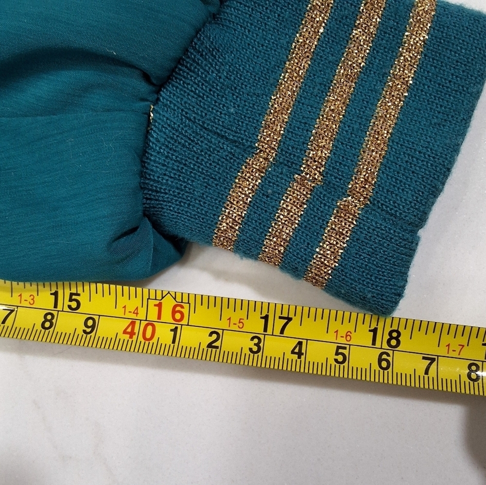 Mighty~VTG 80s Women's Bomber Jacket~Bold Teal Blue~Embroidered Gold~Eclectic - Picture 6 of 6